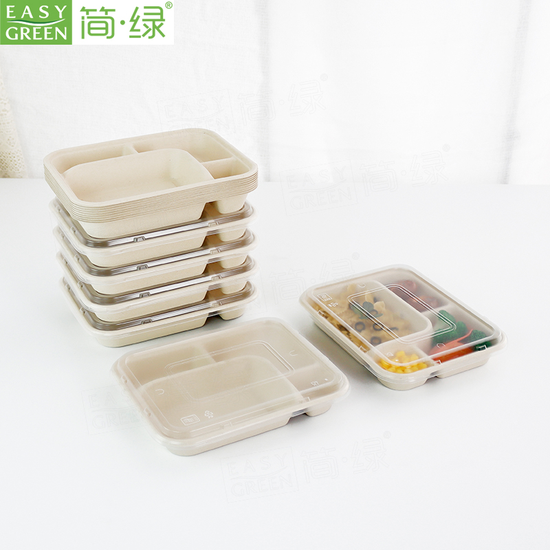 CJ305 Compostable 4 Compartment Paper Plates with Lid